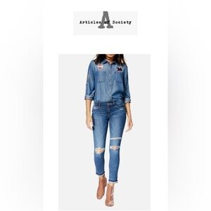 Articles of Society Blue Women's Ankle Skinny Slightly Distressed Denim Jeans 27